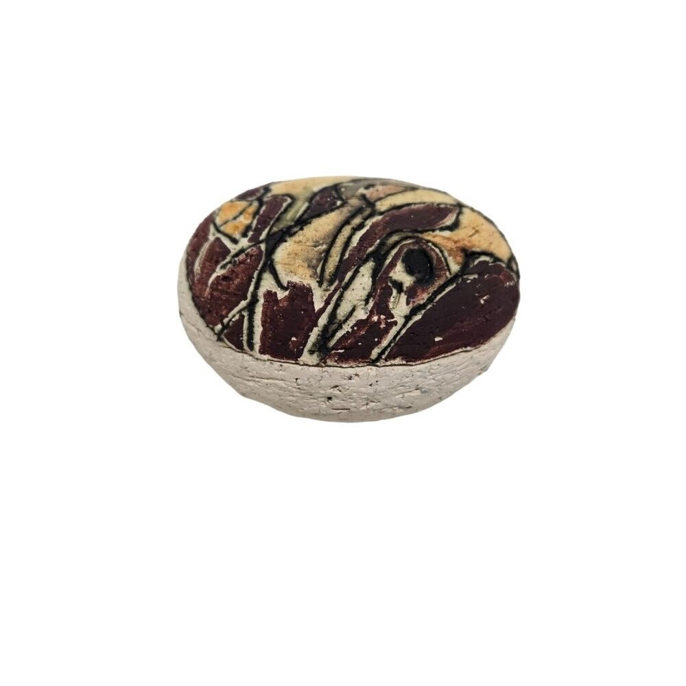 Handcrafted Abstract Ceramic Egg-Shaped‎ Trinket Box with Lid in Earth Tones